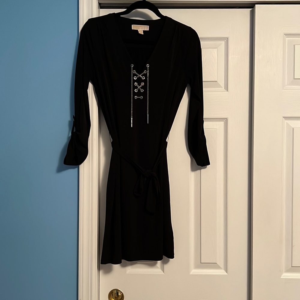 Women’s Michael Kors black dress with metal details and belt